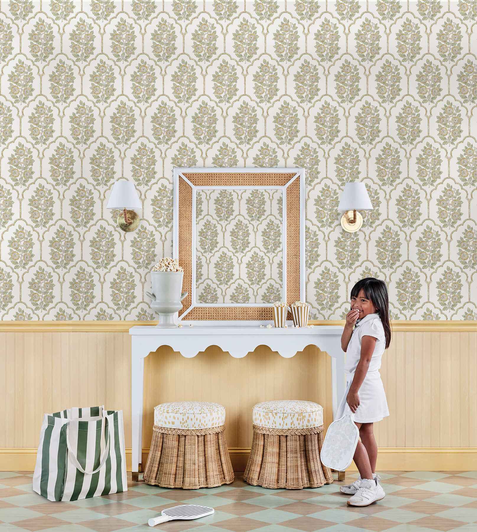 Floral Bazaar Ochre Peel and Stick Wallpaper - York Wallcoverings - SSS6313 - York Wallcoverings Wallpaper
