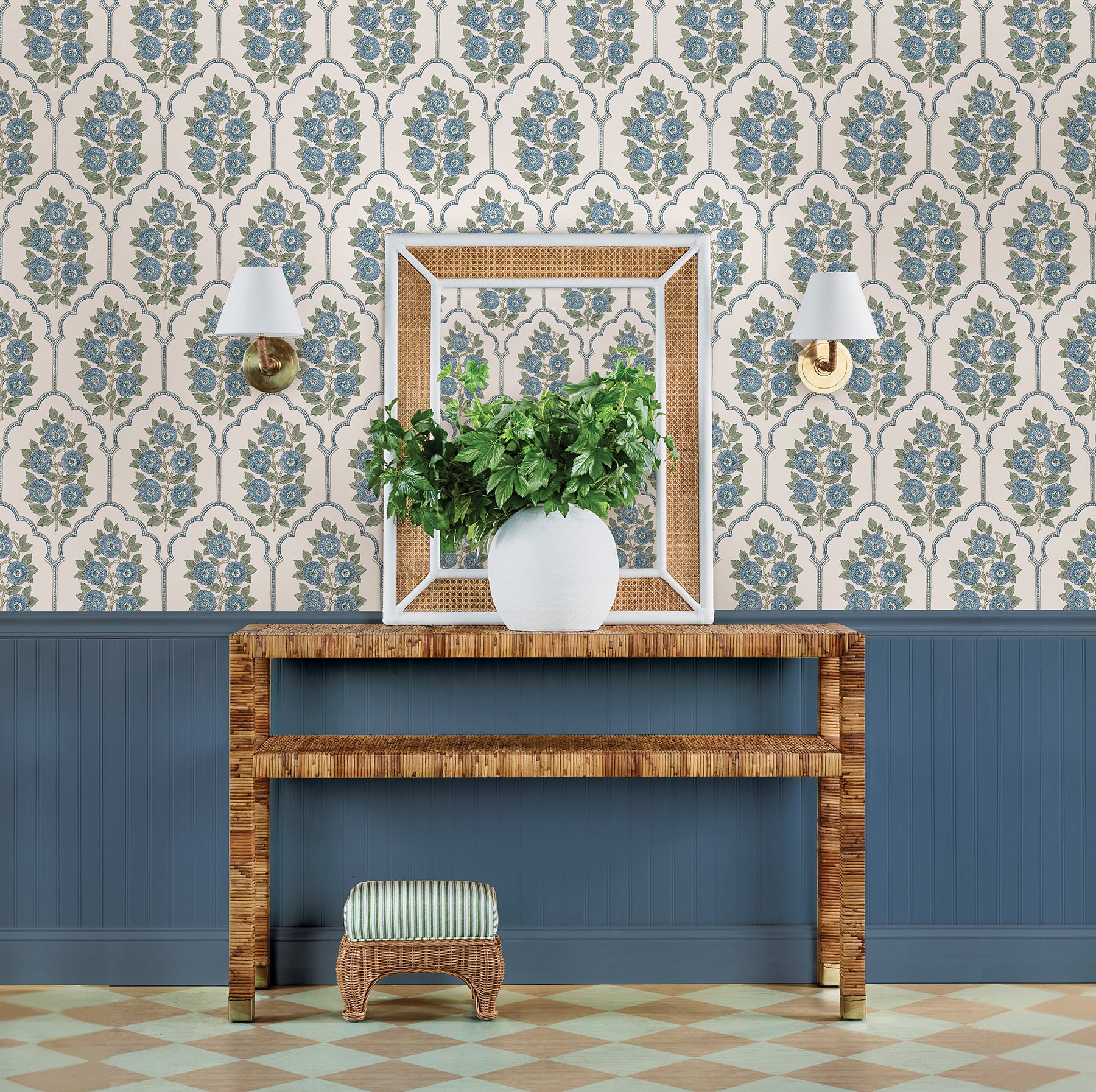 Floral Bazaar Green and Blue Peel and Stick Wallpaper - Brewster Wallcovering