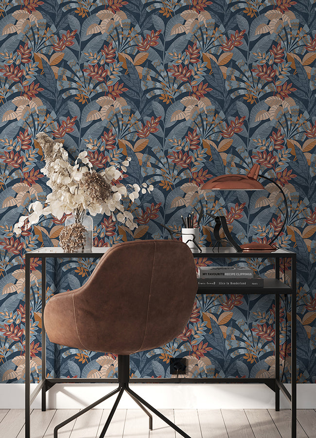 Yara Blue Peel and Stick Wallpaper - Brewster Wallcovering