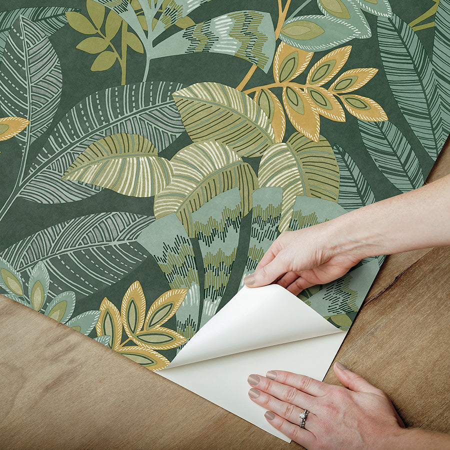 Yara Green Peel and Stick Wallpaper - Brewster Wallcovering