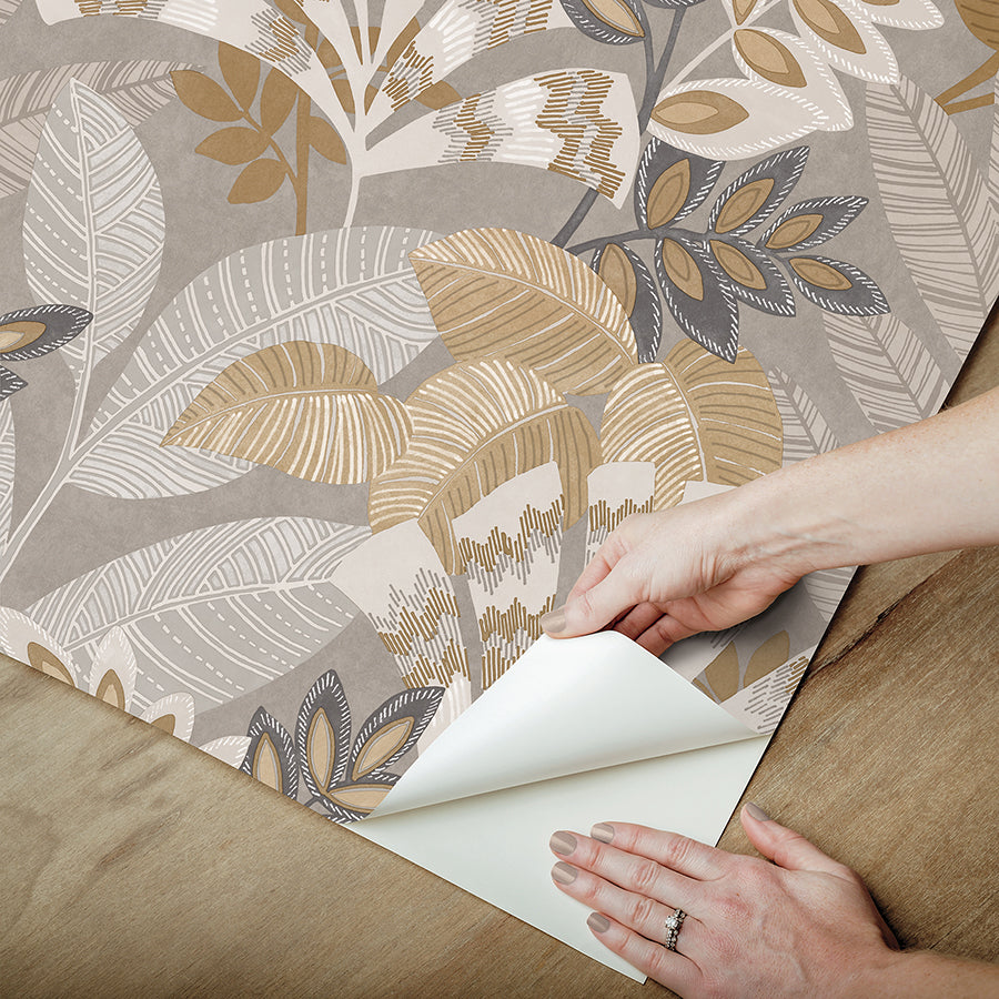 Yara Taupe Peel and Stick Wallpaper - Brewster Wallcovering