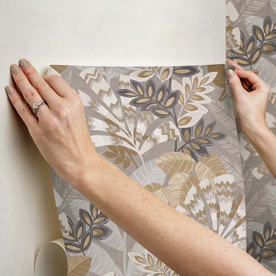 Yara Taupe Peel and Stick Wallpaper - Brewster Wallcovering