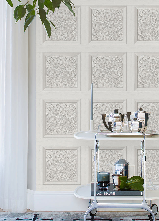 Carved Floral White Peel and Stick Wallpaper - Brewster Wallcovering