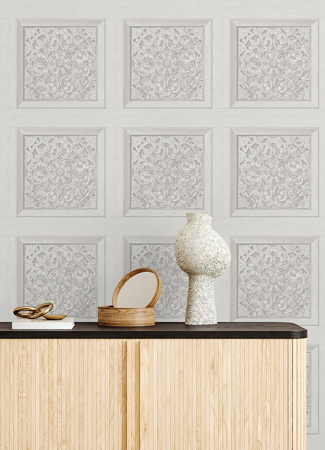 Carved Floral White Peel and Stick Wallpaper - Brewster Wallcovering