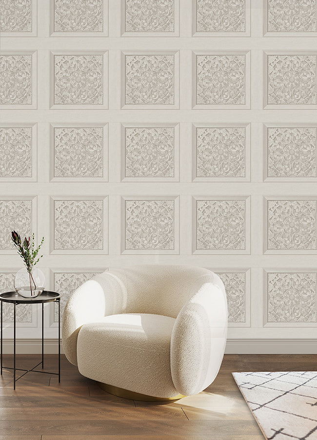 Carved Floral Cream Peel and Stick Wallpaper - Brewster Wallcovering