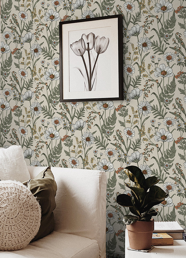 Spring Meadow Cream Peel and Stick Wallpaper - Brewster Wallcovering