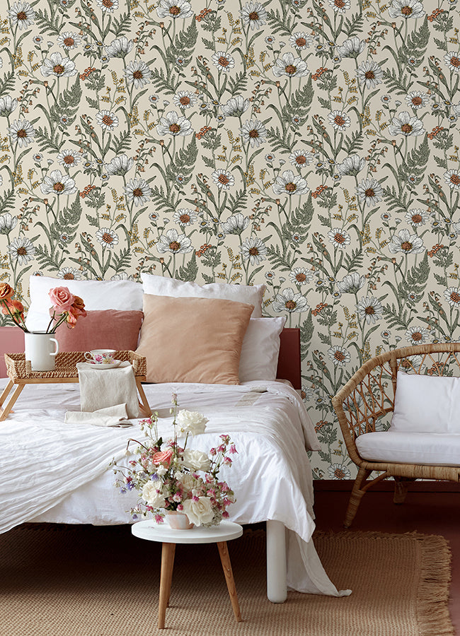 Spring Meadow Cream Peel and Stick Wallpaper - Brewster Wallcovering