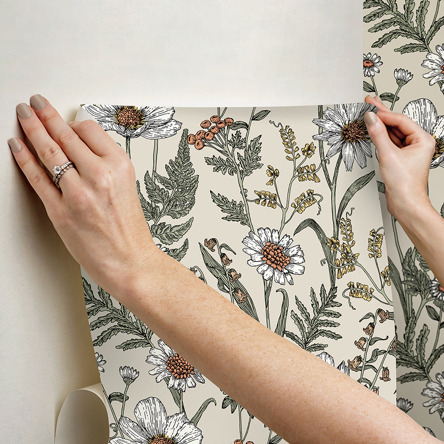 Spring Meadow Cream Peel and Stick Wallpaper - Brewster Wallcovering