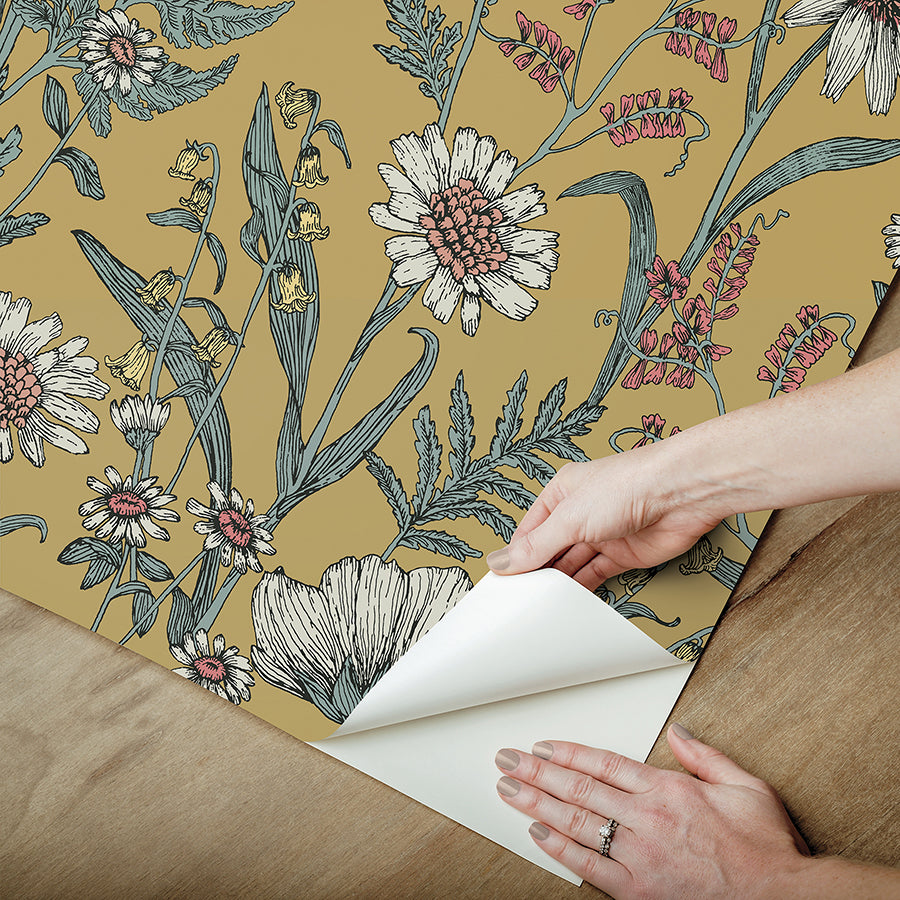 Spring Meadow Yellow Peel and Stick Wallpaper - Brewster Wallcovering