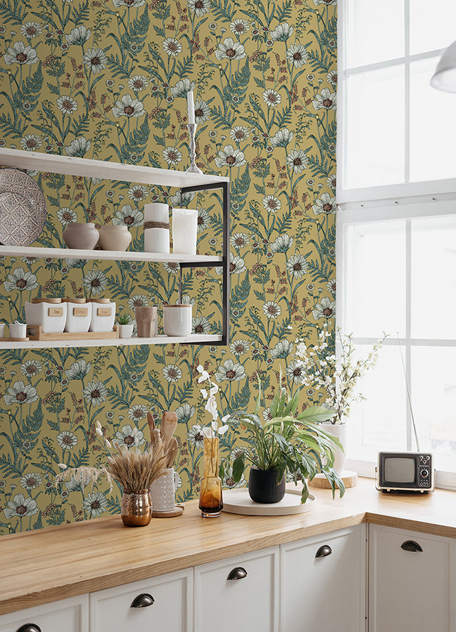 Spring Meadow Yellow Peel and Stick Wallpaper - Brewster Wallcovering