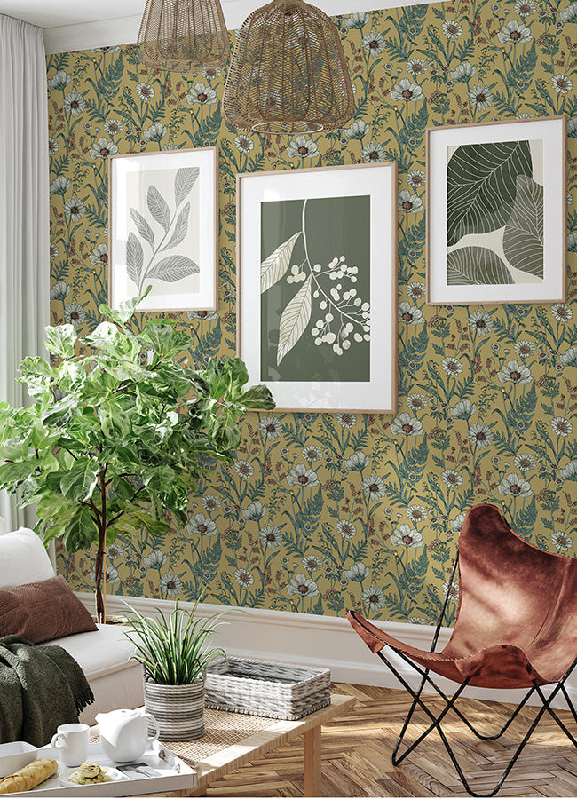 Spring Meadow Yellow Peel and Stick Wallpaper - Brewster Wallcovering