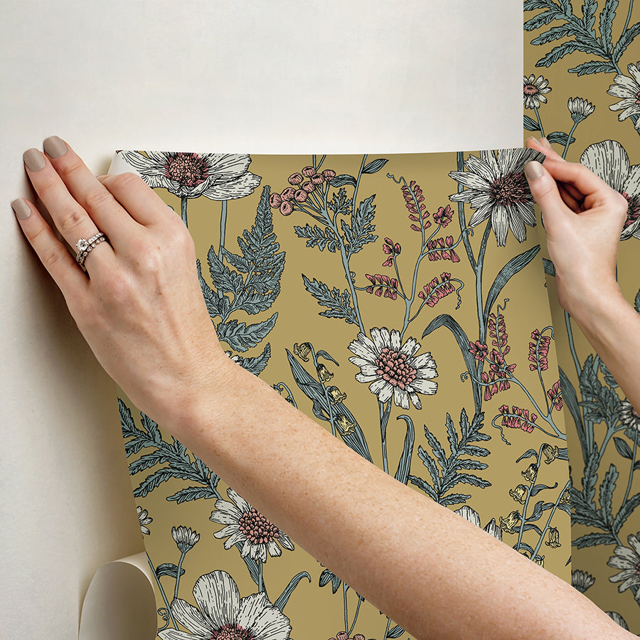 Spring Meadow Yellow Peel and Stick Wallpaper - Brewster Wallcovering