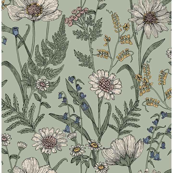 Spring Meadow Green Peel and Stick Wallpaper - York Wallcoverings - NHS6181