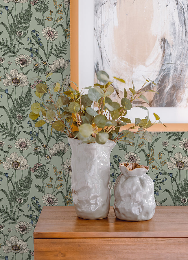 Spring Meadow Green Peel and Stick Wallpaper - Brewster Wallcovering