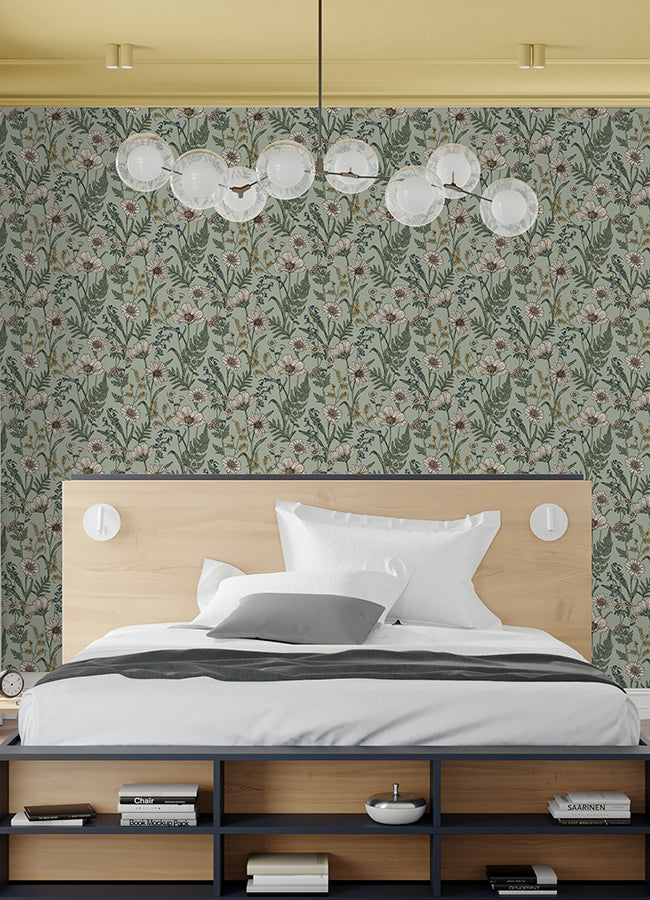 Spring Meadow Green Peel and Stick Wallpaper - Brewster Wallcovering