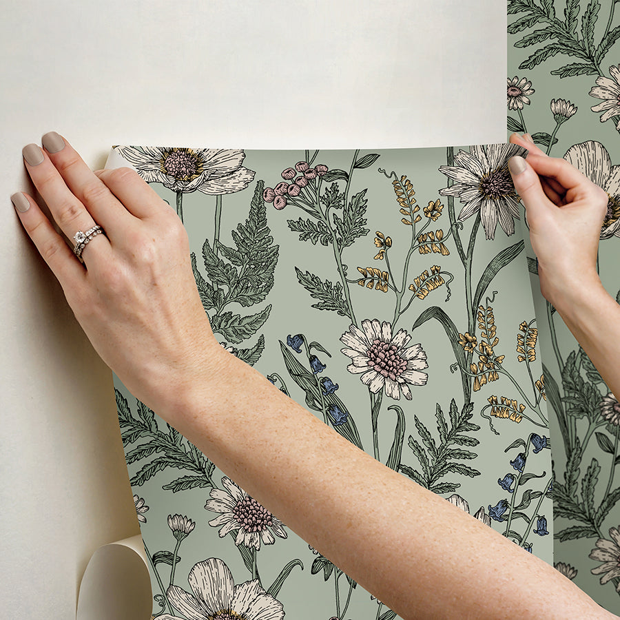 Spring Meadow Green Peel and Stick Wallpaper - Brewster Wallcovering