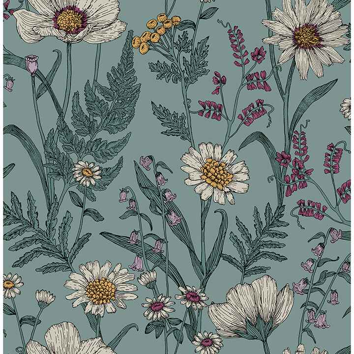 Spring Meadow Blue Peel and Stick Wallpaper - York Wallcoverings - NHS6182
