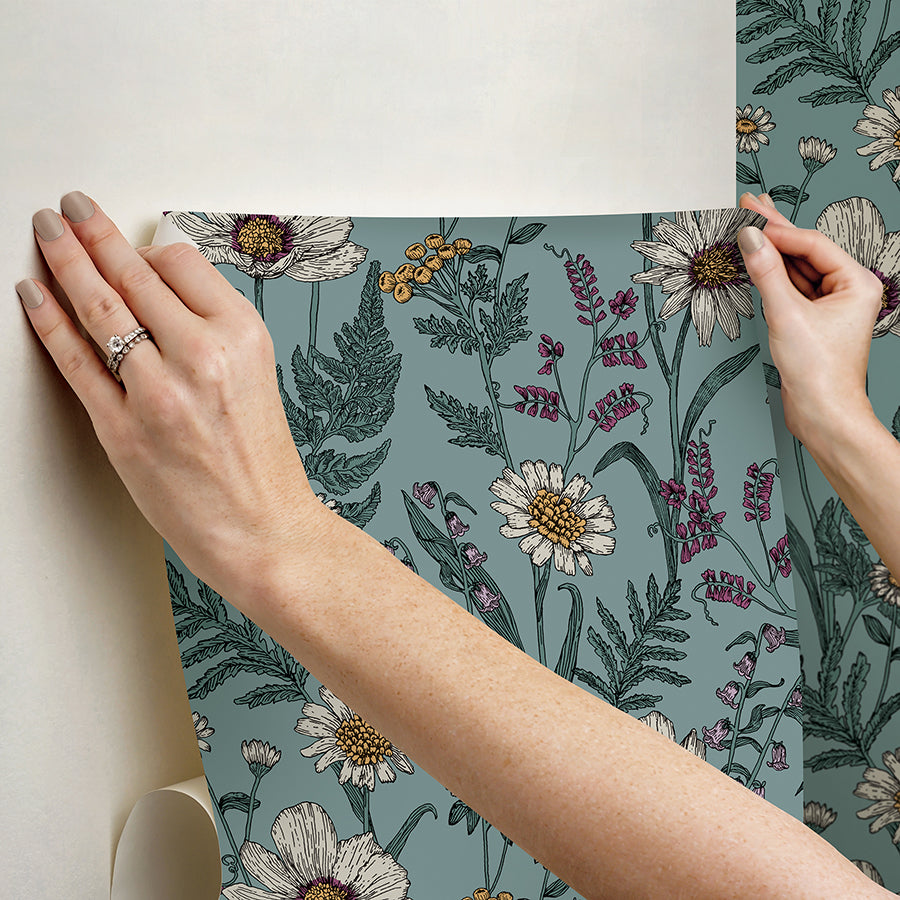 Spring Meadow Blue Peel and Stick Wallpaper - Brewster Wallcovering