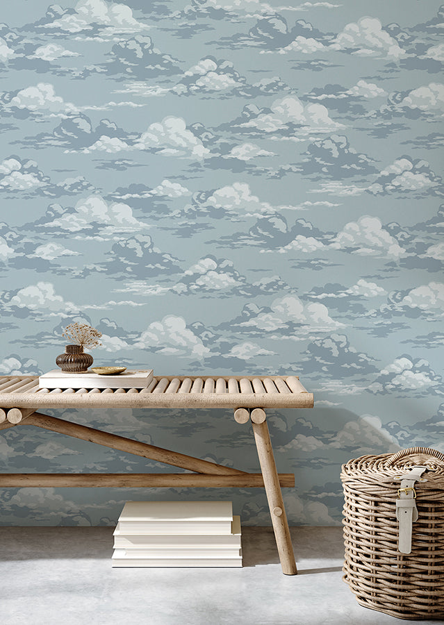 Cumulus Blue Clouds Wallpaper - Brewster Wallcovering