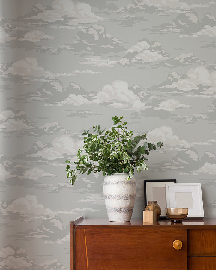 Cumulus Grey Clouds Wallpaper - Brewster Wallcovering