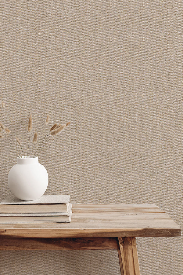 Herringbone Neutral Tweed Wallpaper - Brewster Wallcovering