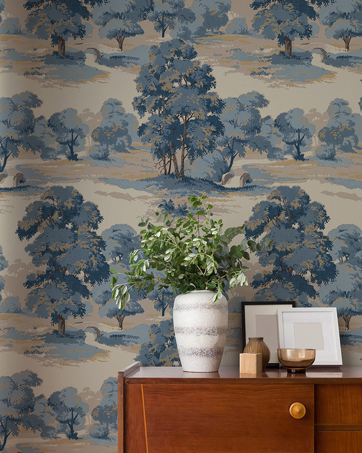 Sherwood Blue Glade Wallpaper - Brewster Wallcovering