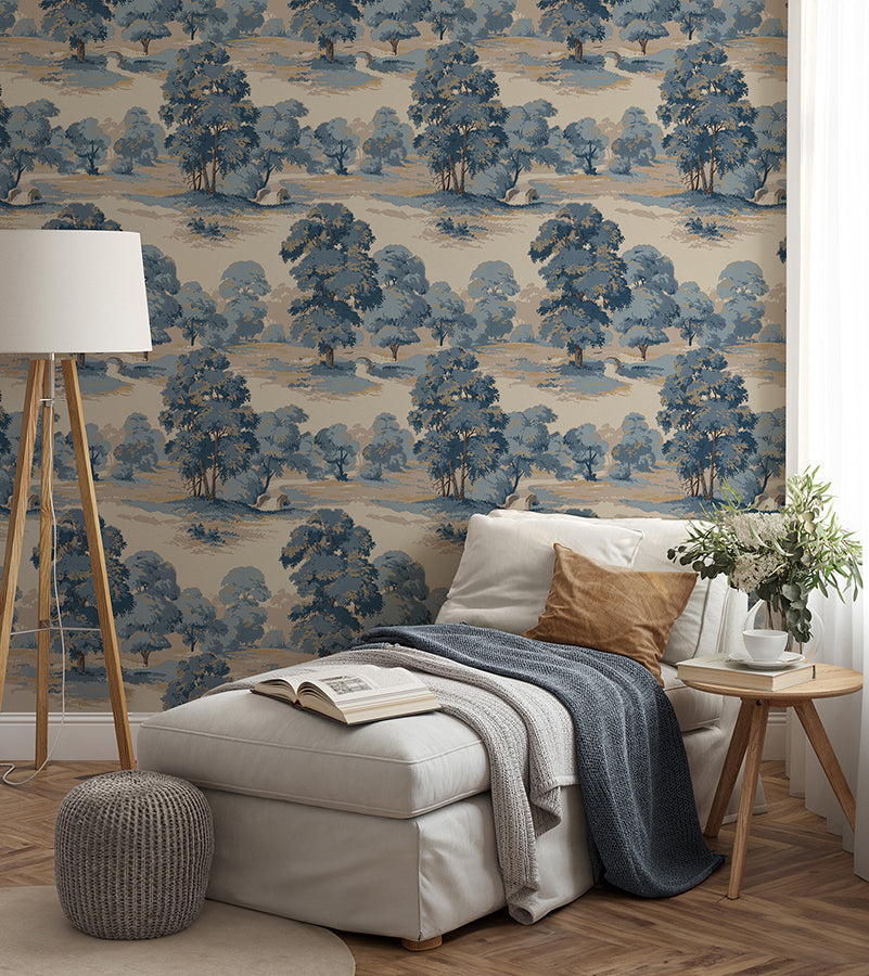 Sherwood Blue Glade Wallpaper - Brewster Wallcovering