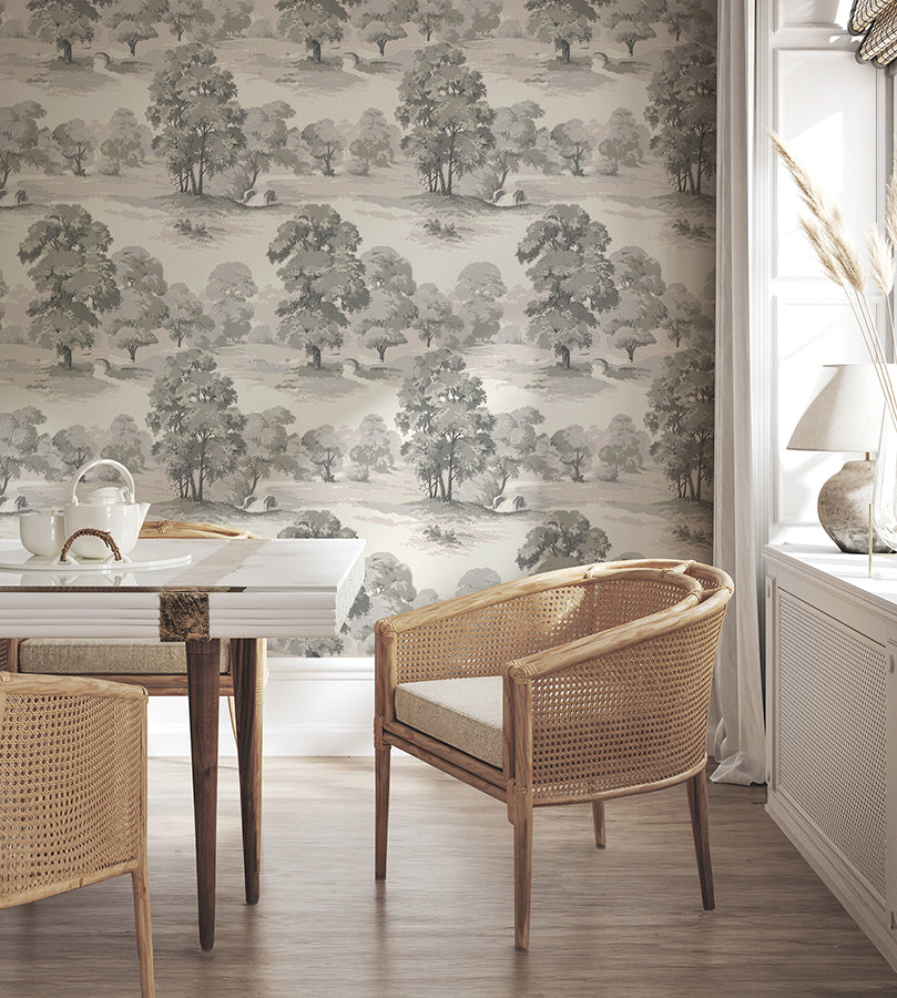 Sherwood Grey Glade Wallpaper - Brewster Wallcovering