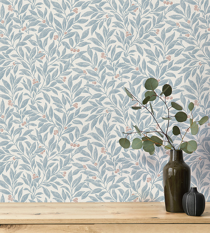 Winter Berry Blue Vine Wallpaper - Brewster Wallcovering