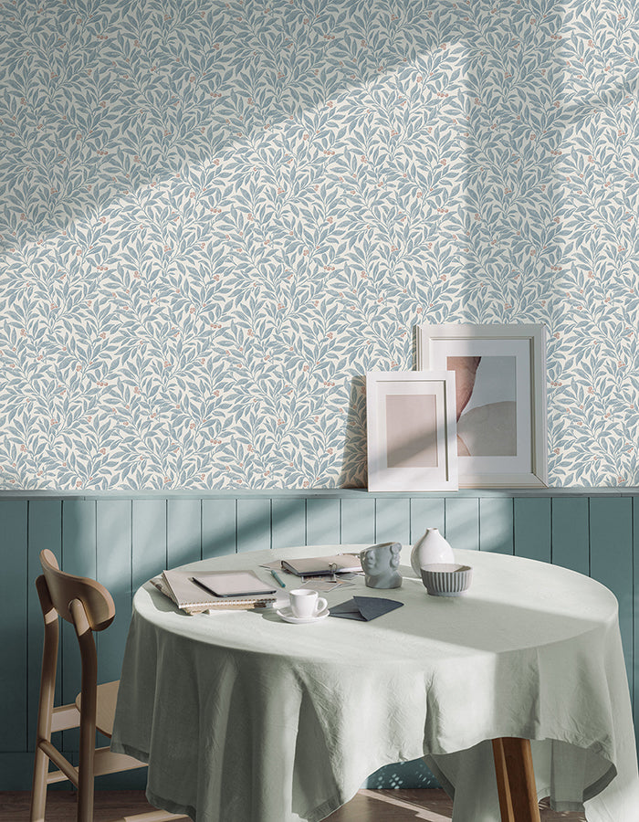 Winter Berry Blue Vine Wallpaper - Brewster Wallcovering