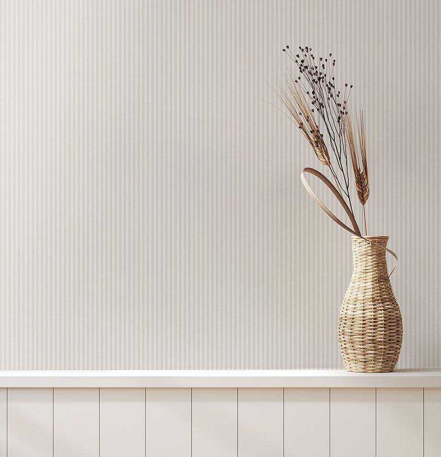 Ticking Light Grey Stripe Wallpaper - Brewster Wallcovering