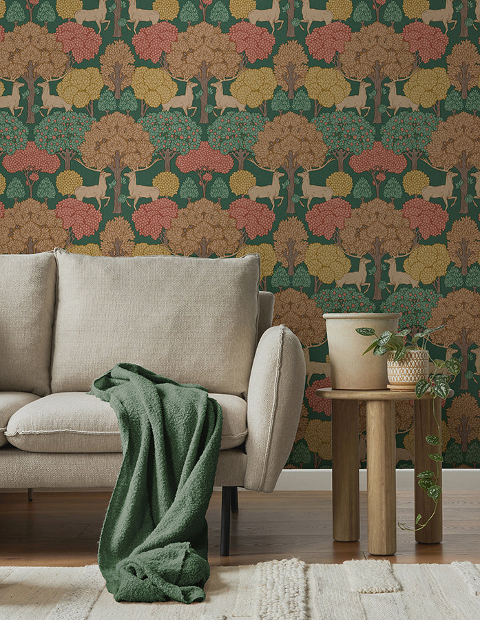 Forest of Arden Green Deer Wallpaper - Brewster Wallcovering