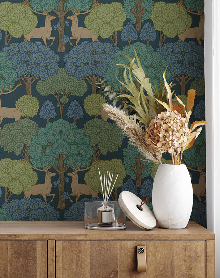 Forest of Arden Blue Deer Wallpaper - Brewster Wallcovering