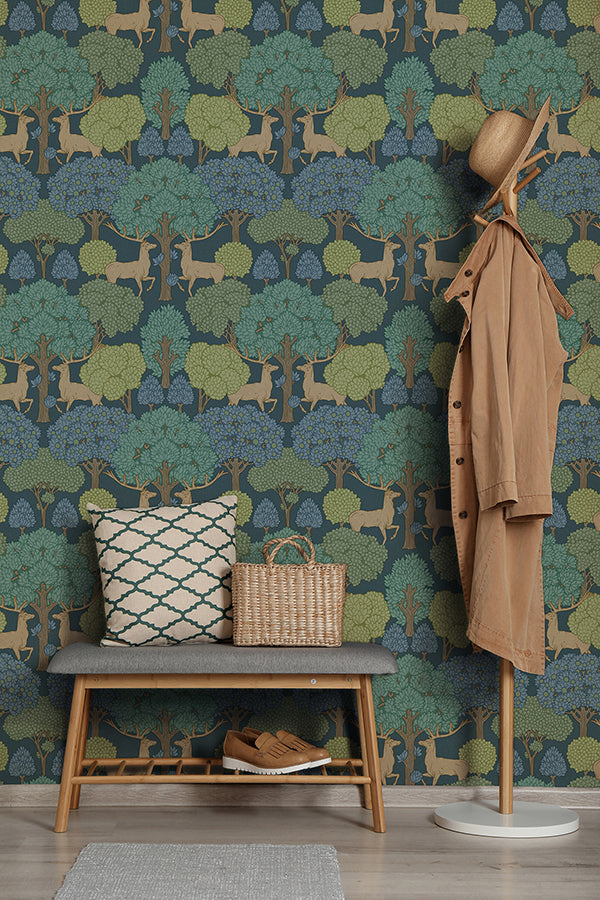 Forest of Arden Blue Deer Wallpaper - Brewster Wallcovering