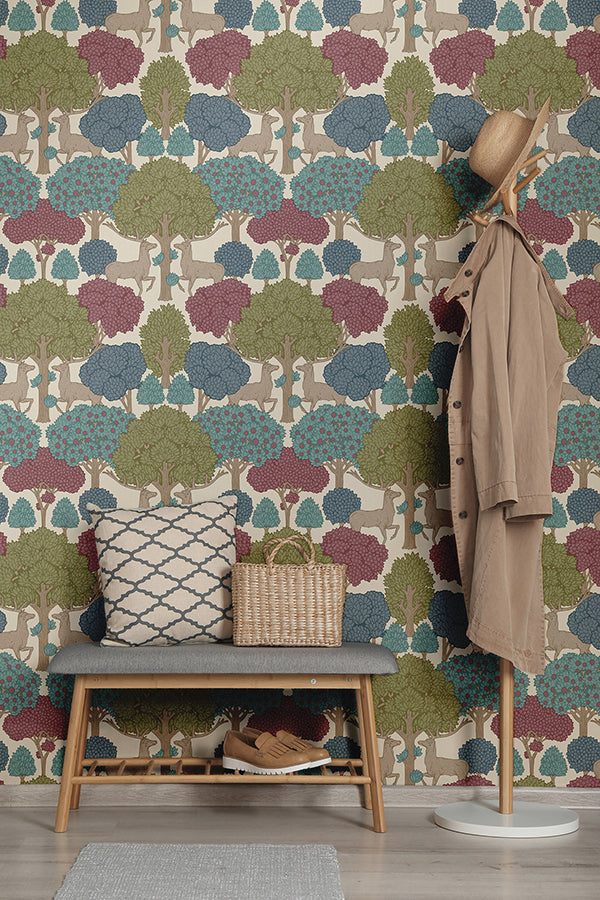 forest-of-arden-merlot-deer-wallpaper-york-wallcoverings-4164-m1852 - York Wallcoverings Wallpaper
