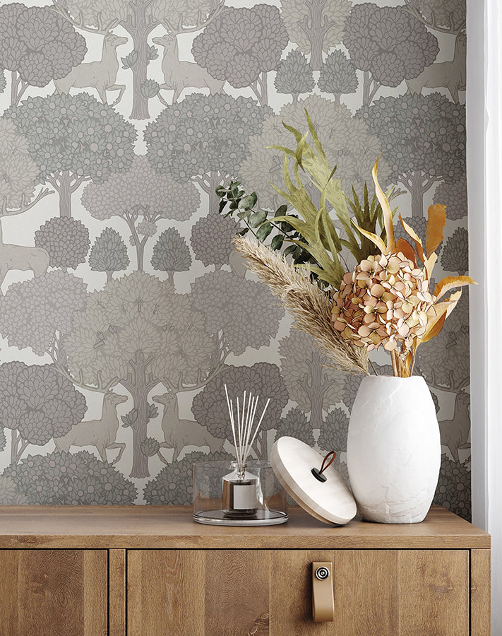 Forest of Arden Grey Deer Wallpaper - Brewster Wallcovering