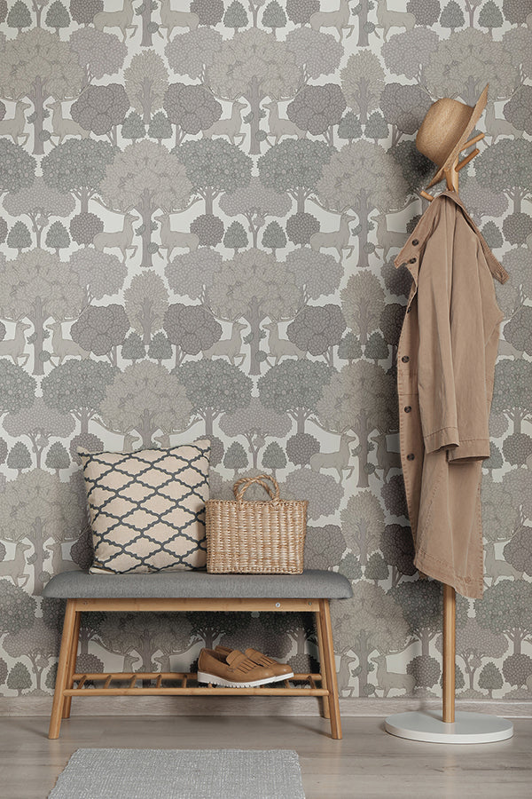 Forest of Arden Grey Deer Wallpaper - Brewster Wallcovering