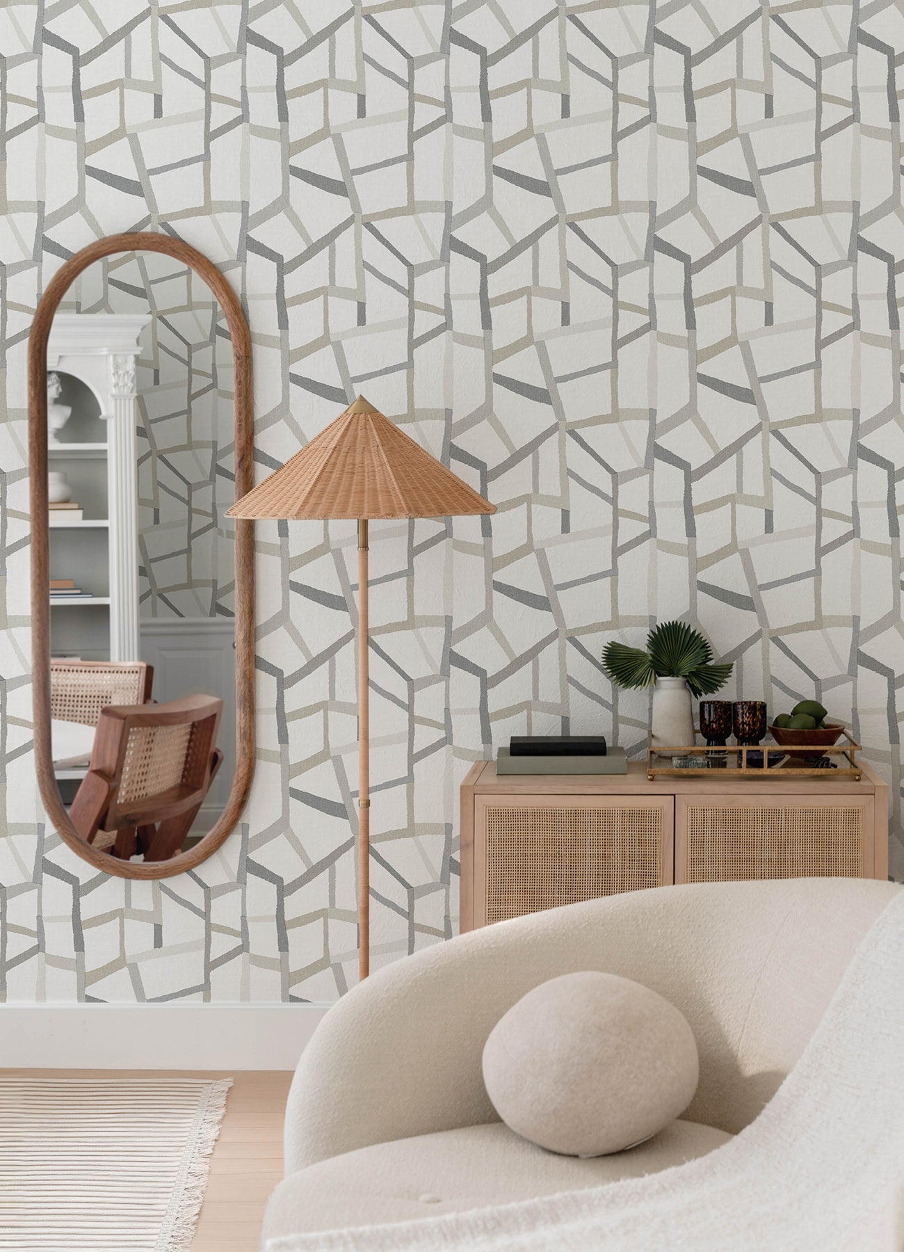 Tate Grey Geometric Linen Wallpaper - Brewster Wallcovering