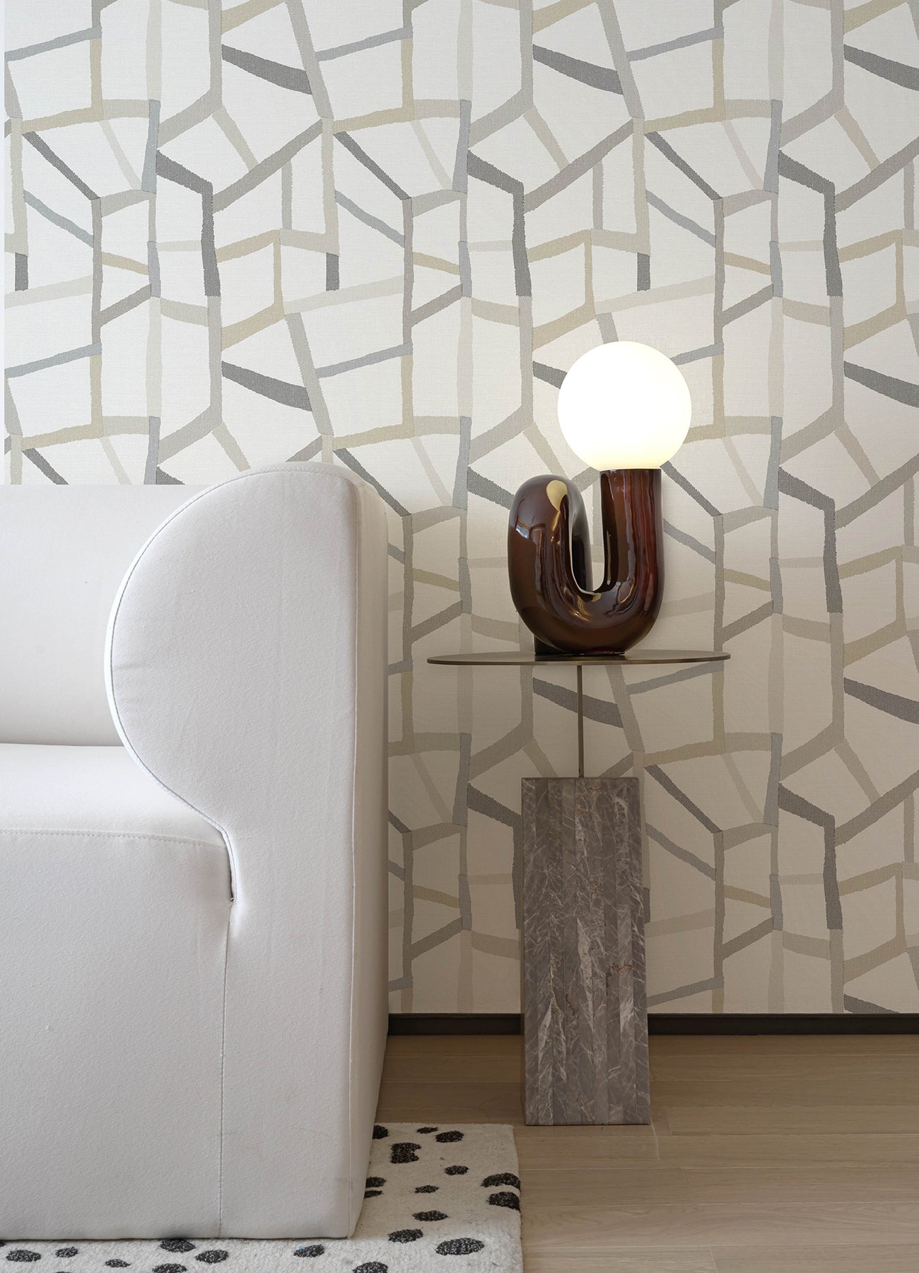 Tate Grey Geometric Linen Wallpaper - Brewster Wallcovering