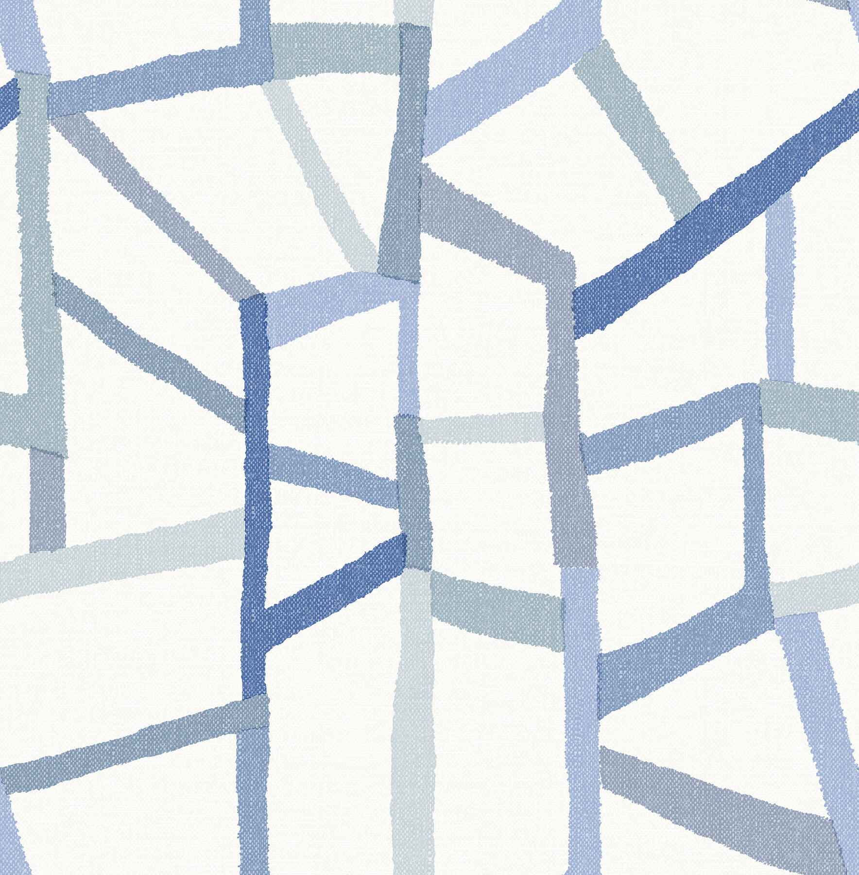 Tate Blue Geometric Linen Wallpaper - York Wallcoverings - 2903-25849