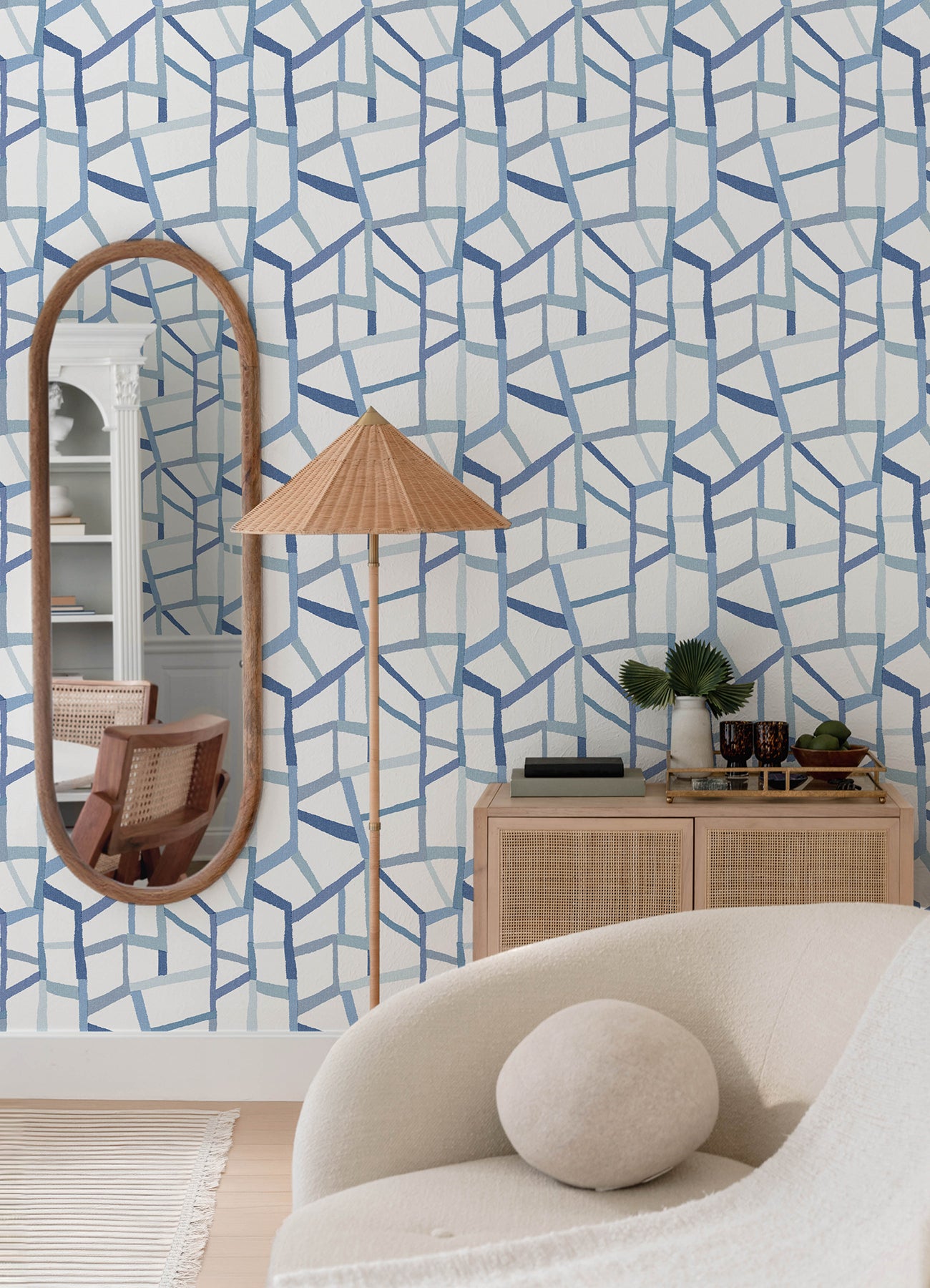 Tate Blue Geometric Linen Wallpaper - Brewster Wallcovering