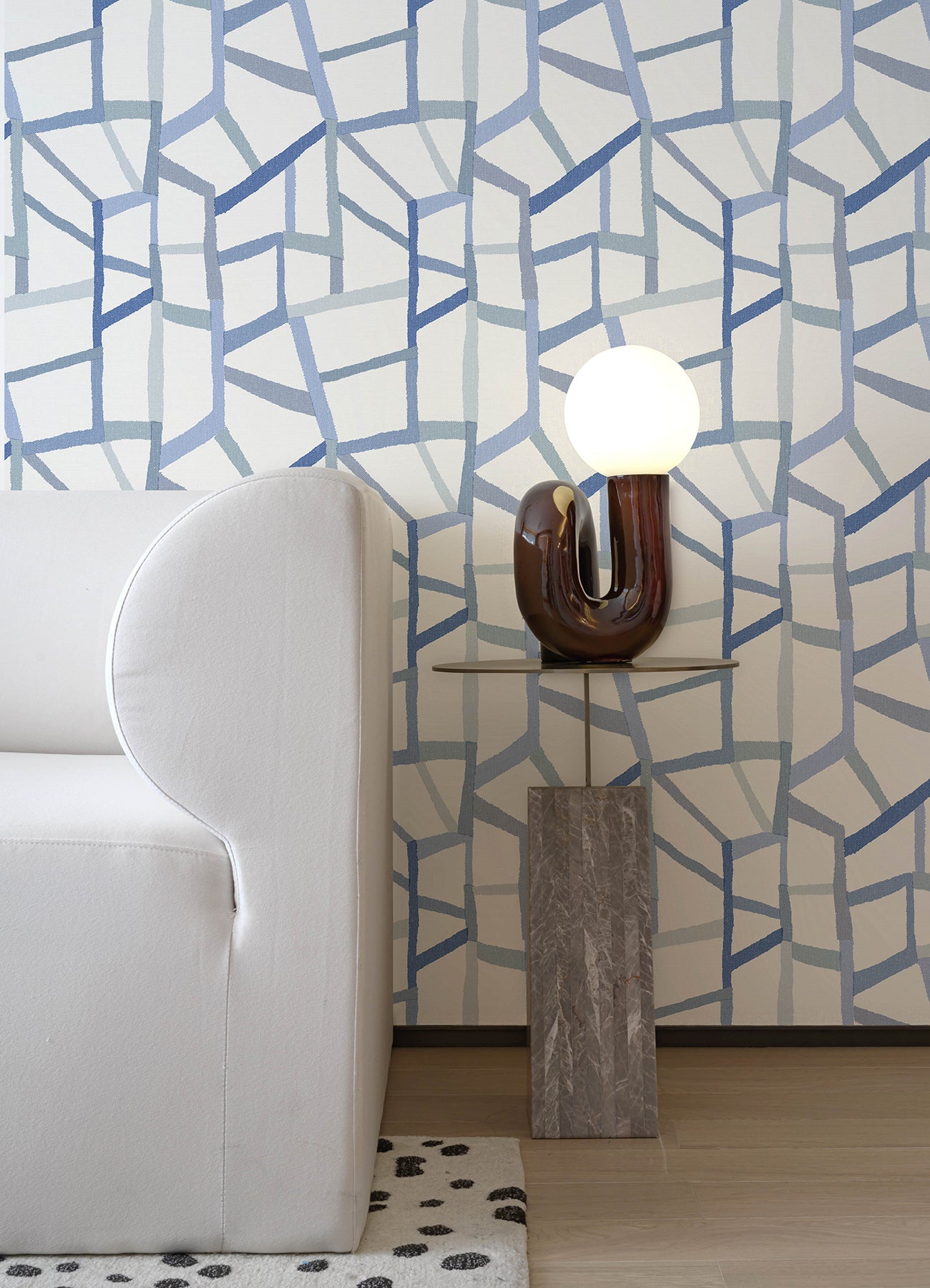 Tate Blue Geometric Linen Wallpaper - Brewster Wallcovering