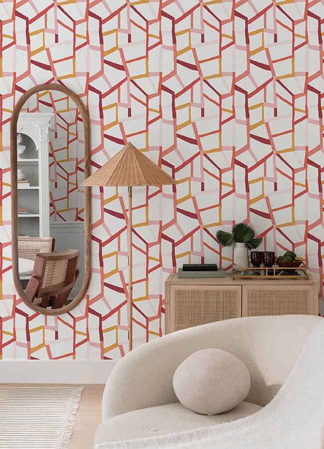Tate Pink Geometric Linen Wallpaper - York Wallcoverings - 4135-25846