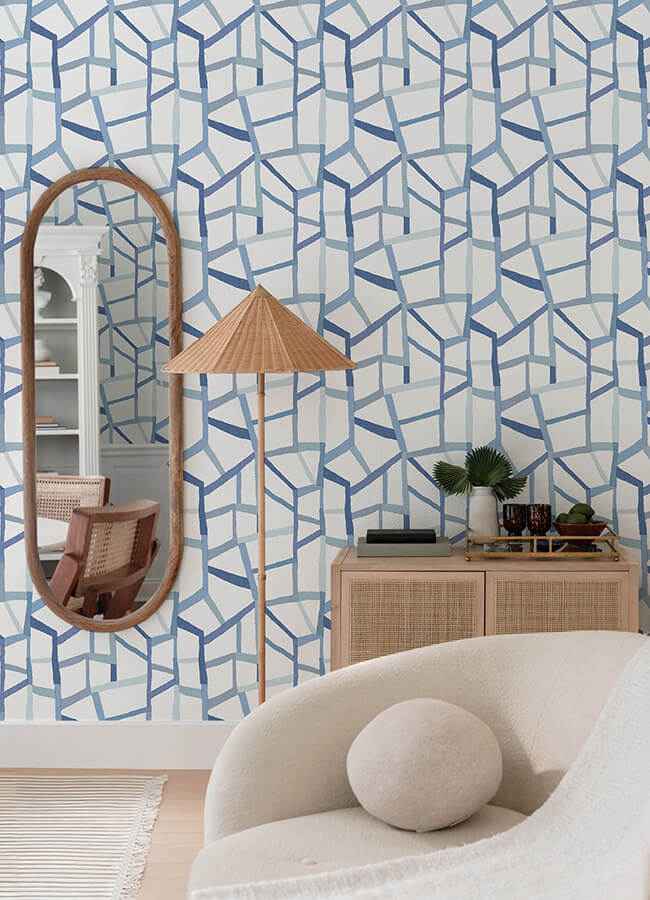 Tate Blue Geometric Linen Wallpaper - York Wallcoverings - 4135-25849