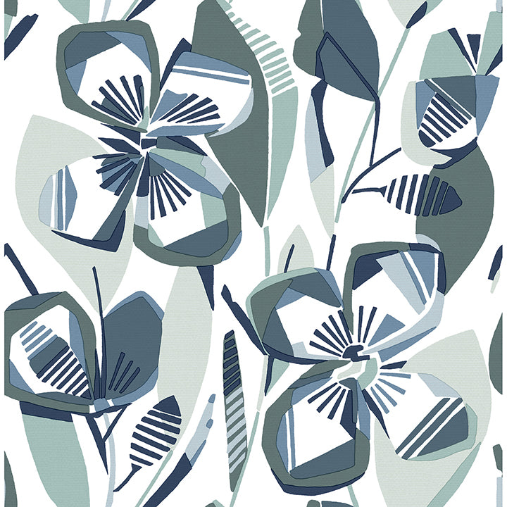 Picture of Nathalie Navy Abstract Blooms Wallpaper