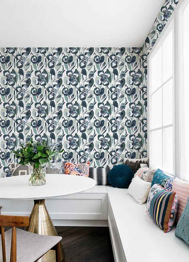 Nathalie Navy Abstract Blooms Wallpaper - York Wallcoverings - 4135-27283