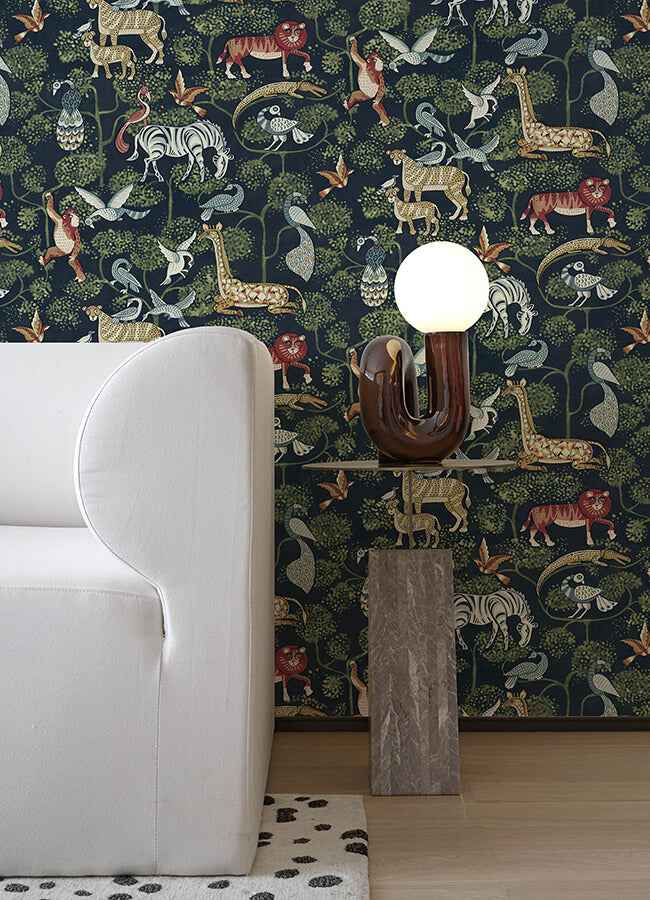 Rigby Navy Jungle Animals Wallpaper - York Wallcoverings - 4135-27285