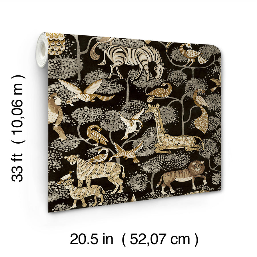 Rigby Black Jungle Animals Wallpaper - Brewster Wallcovering