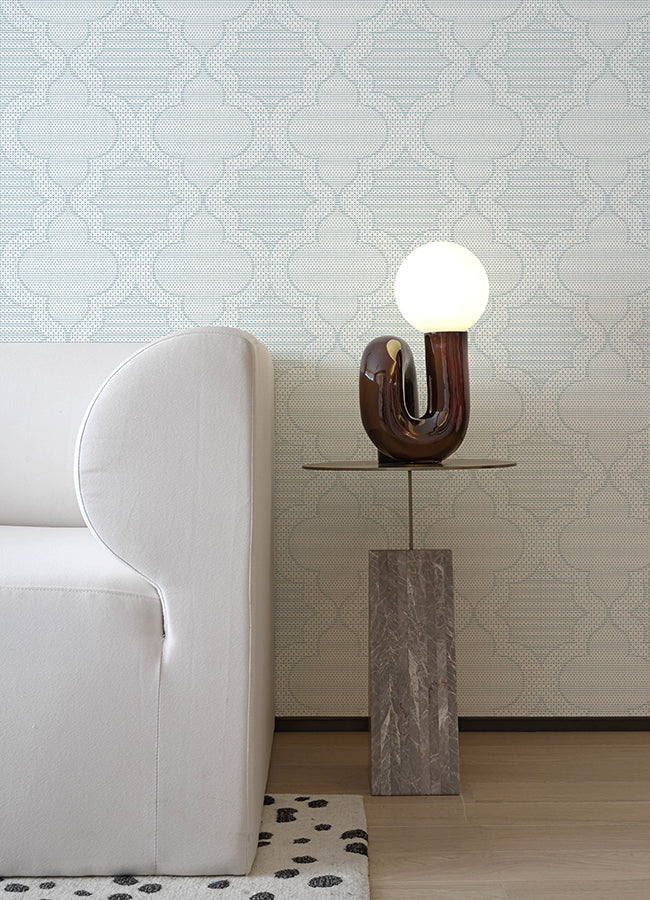 Ernest Blue Quilted Quatrefoil Wallpaper - Brewster Wallcovering