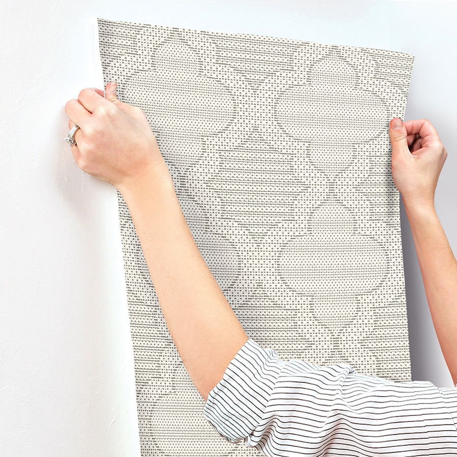 Ernest Charcoal Quilted Quatrefoil Wallpaper - Brewster Wallcovering